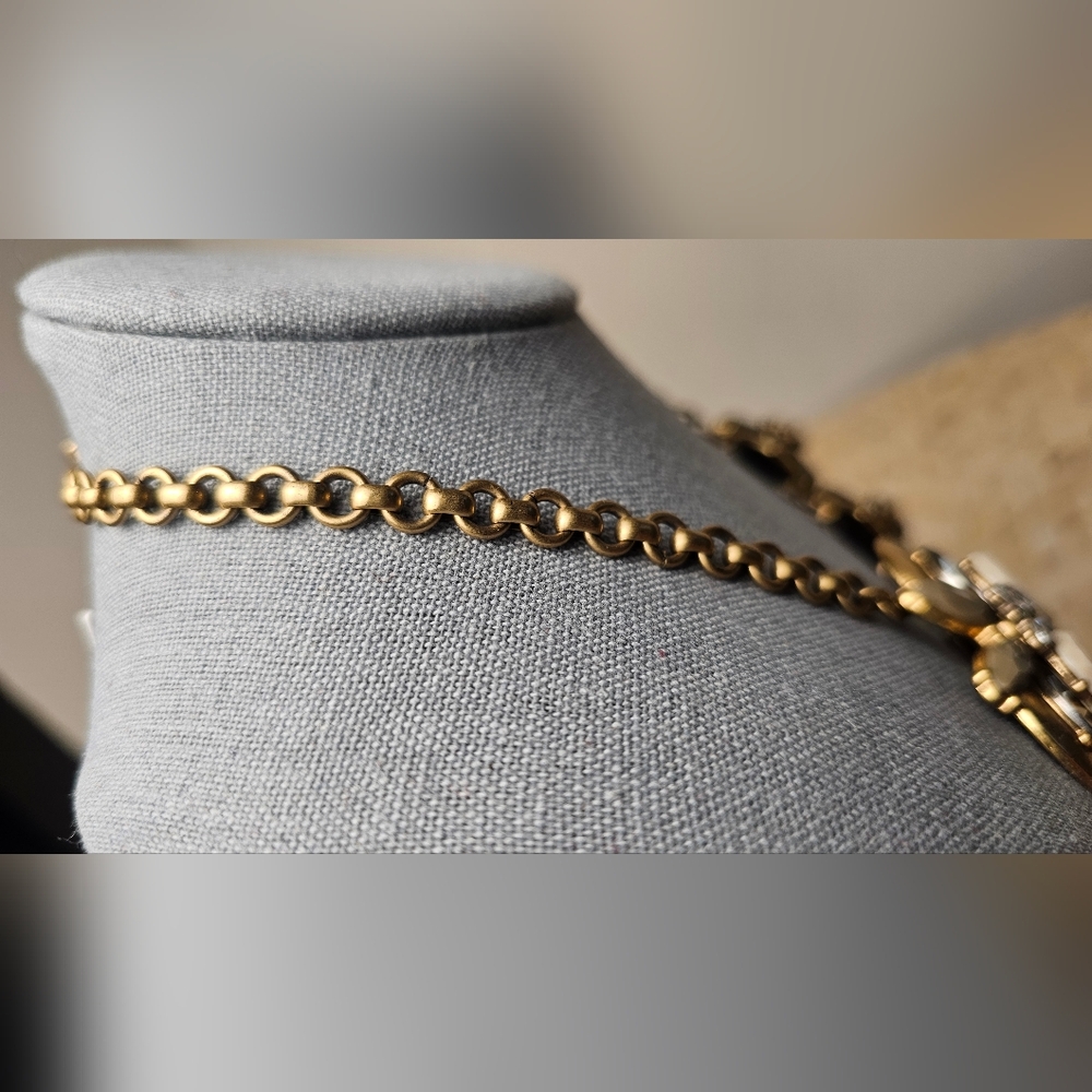 [J. CREW] Art Deco Style Gold, Taupe & Charcoal Gray Statement Necklace - Picture 9 of 16